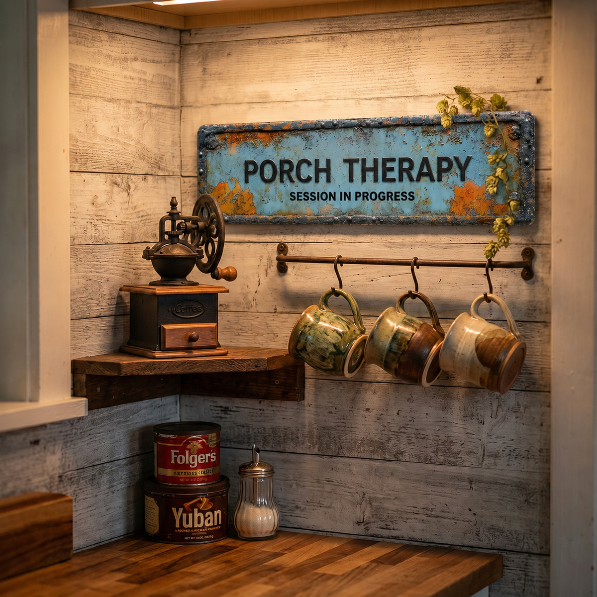 Porch Therapy Sign Vintage Farmhouse Distressed Metal Tinplate Wall Plaque with Pre-Drilled Holes for Porch | Entryway and Garden
