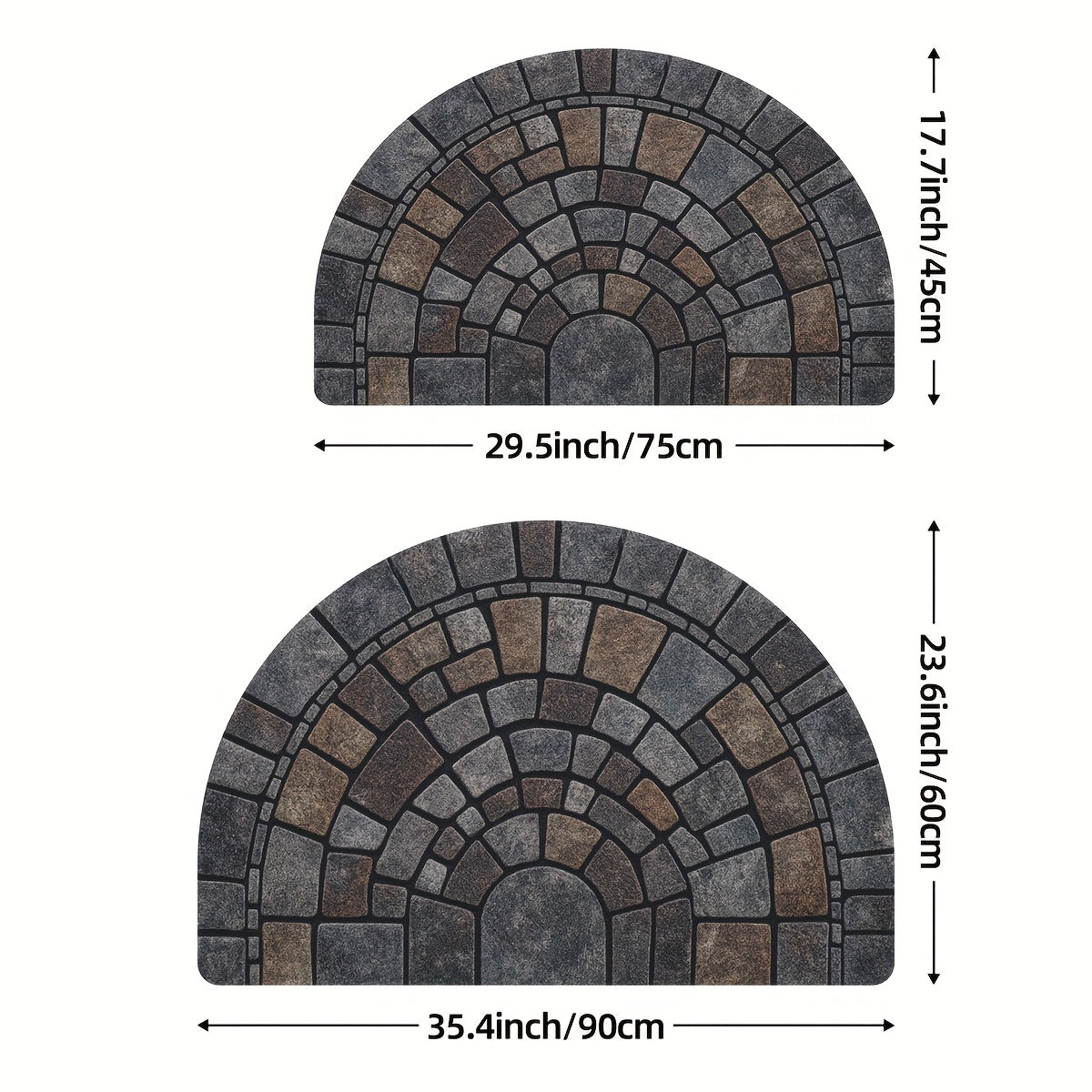 Half-Circle Mosaic Door Mat Semi-Round Stone-Effect Entrance Mat Non-Slip Polyester Indoor Outdoor Doormat for Front Door | Patio and Laundry