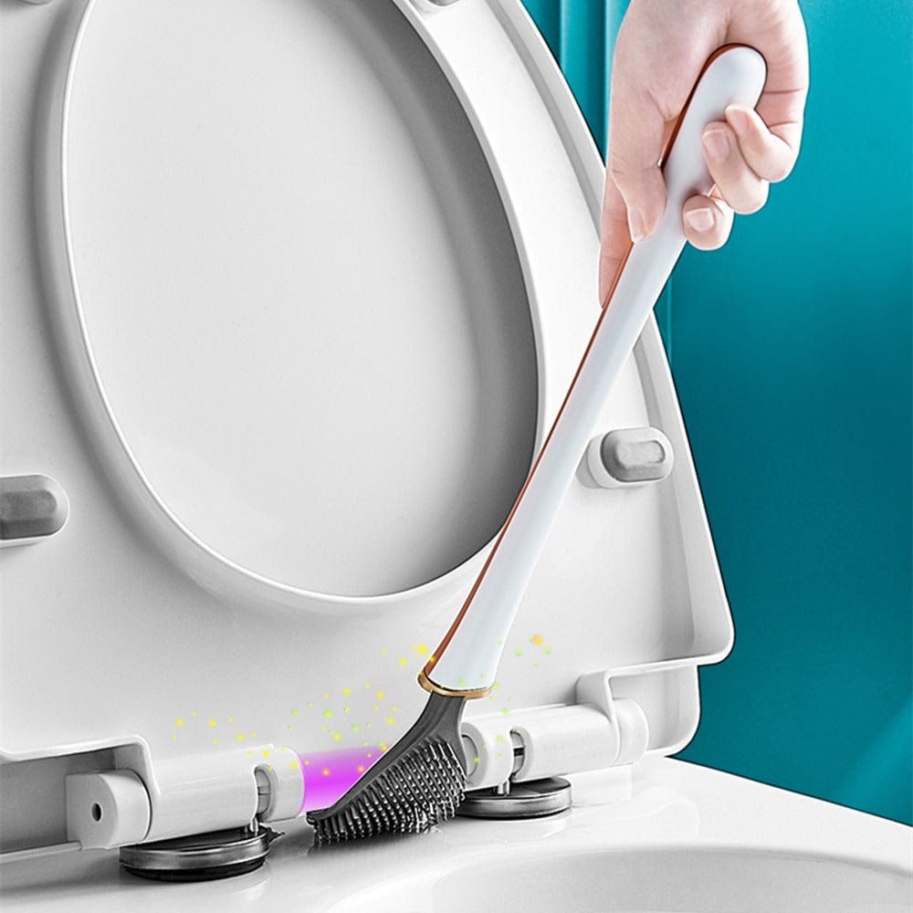 Silicone Toilet Brush with Wall Mounted Holder Flat Head Quick-Drying Hygienic Bathroom Brush Set | Adhesive Wall Hook Included
