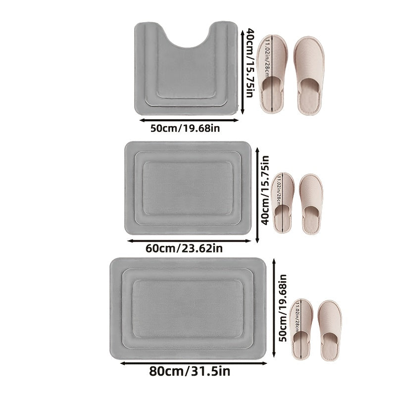 Bath Mat Set Non-Slip Memory Foam Three-Piece Absorbent Microfibre Bathroom Rugs with Toilet Mat Machine Washable