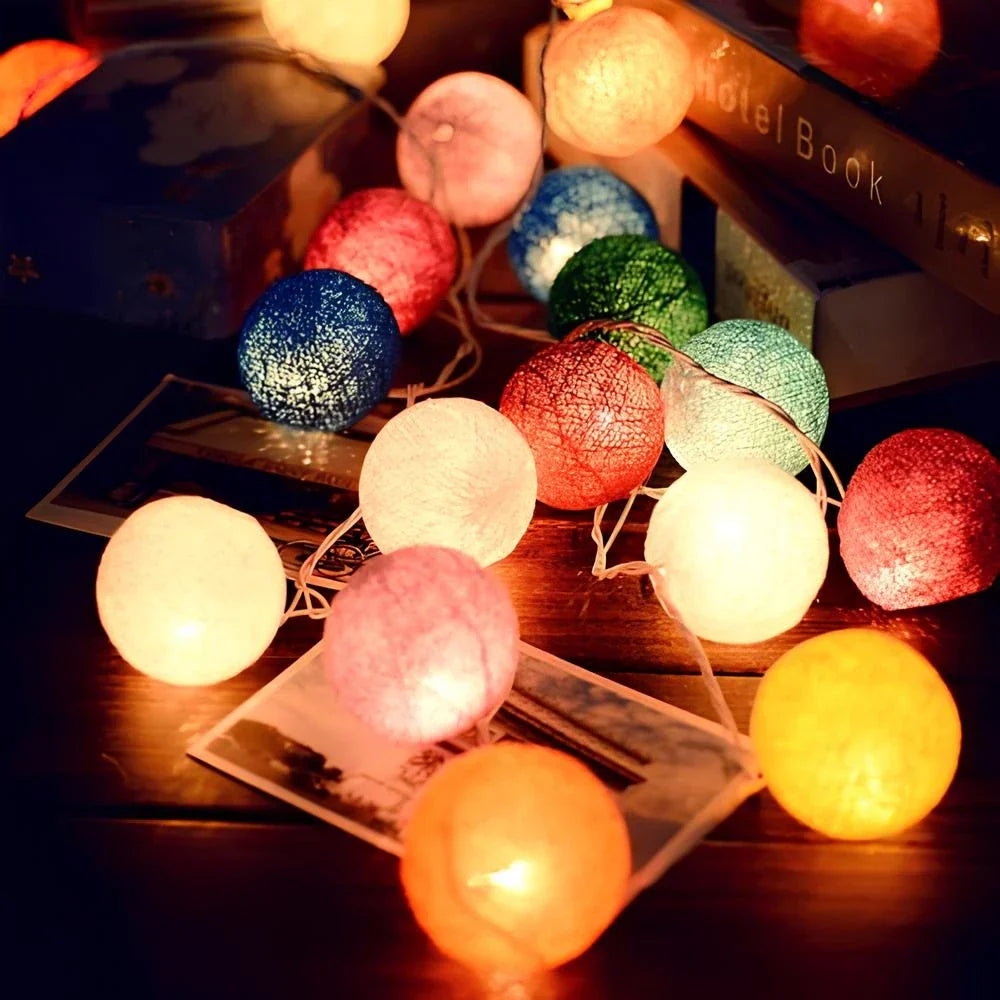 Cotton Ball String Lights LED Fairy Light Garland USB or Battery Powered Warm Glow for Bedroom | Nursery and Party Decoration