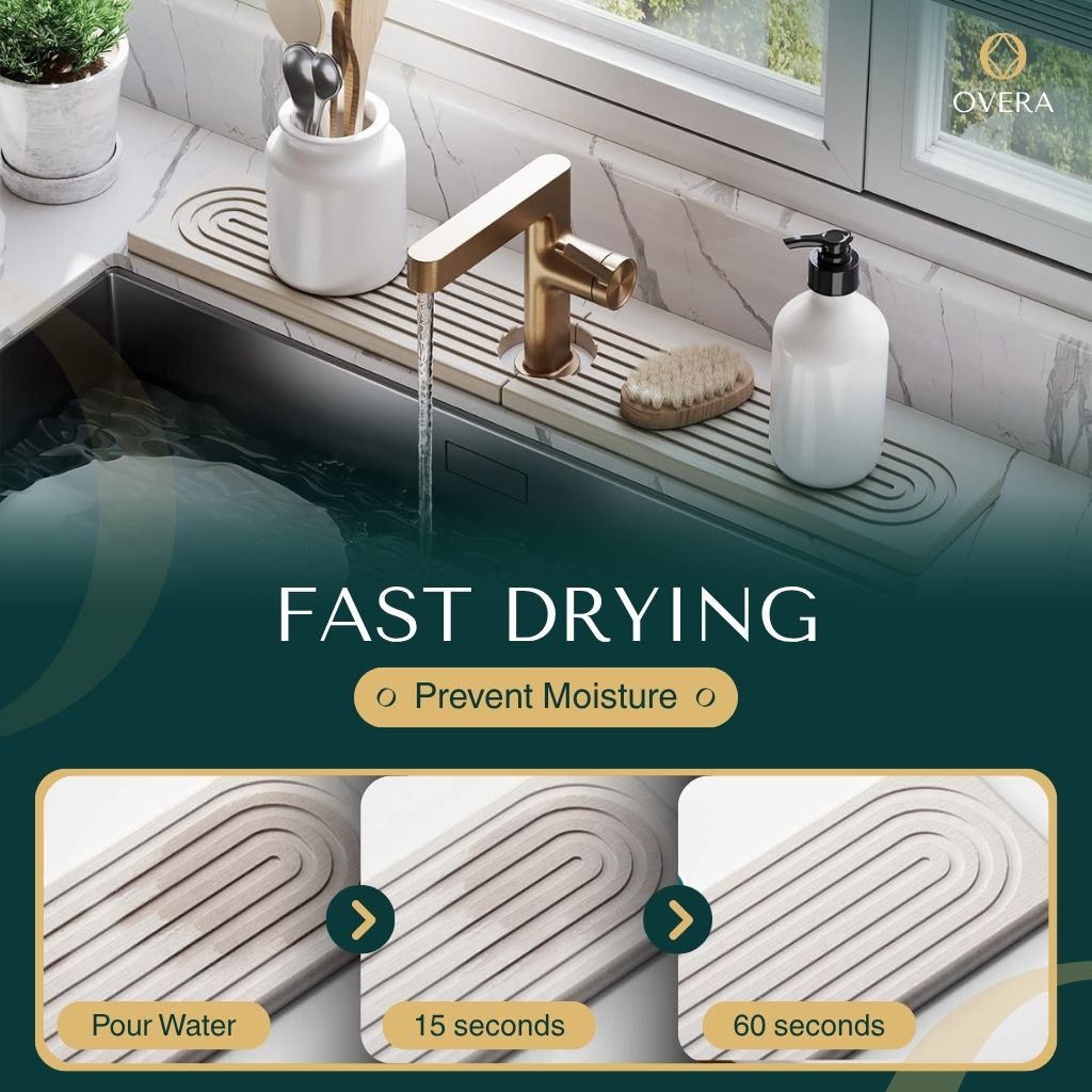 Diatomite Stone Sink Mat Super-Absorbent Quick-Drying Drying Mat for Kitchen Sink | Tap and Benchtop