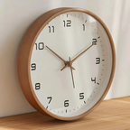 Wooden Wall Clock Silent Quartz Non-Ticking Round Clock Glass Front Clear Numbers Battery Operated for Living Room | Bedroom and Kitchen