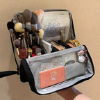 Travel Makeup Bag Structured Waterproof Cosmetic Organiser with Brush Cover and Padded Compartments for Vanity | Suitcase and Weekend Trips