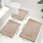 Bath Mat Set Non-Slip Memory Foam Three-Piece Absorbent Microfibre Bathroom Rugs with Toilet Mat Machine Washable