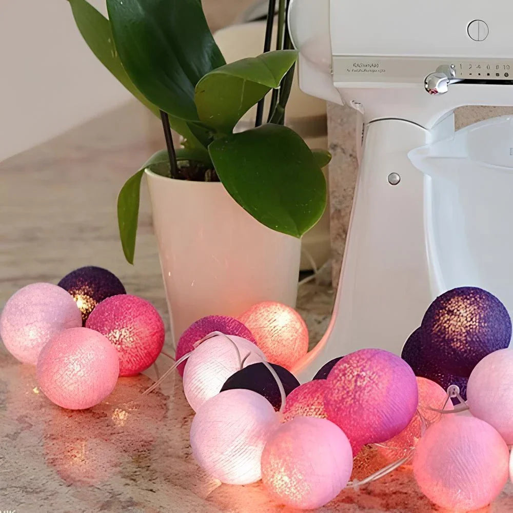 Cotton Ball String Lights LED Fairy Light Garland USB or Battery Powered Warm Glow for Bedroom | Nursery and Party Decoration