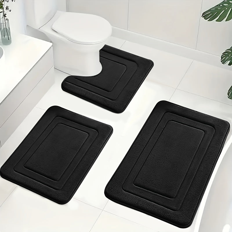 Bath Mat Set Non-Slip Memory Foam Three-Piece Absorbent Microfibre Bathroom Rugs with Toilet Mat Machine Washable