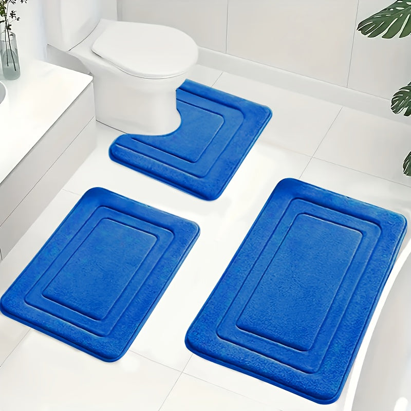Bath Mat Set Non-Slip Memory Foam Three-Piece Absorbent Microfibre Bathroom Rugs with Toilet Mat Machine Washable