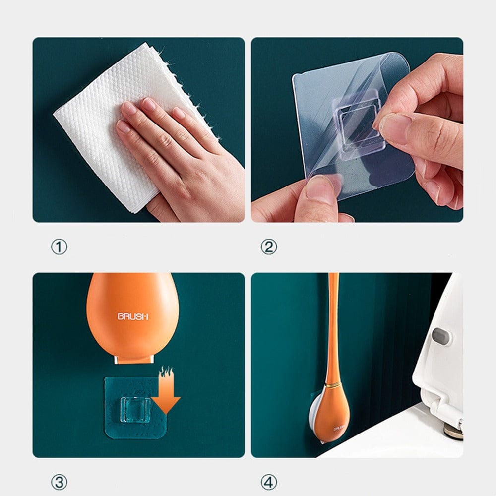 Silicone Toilet Brush with Wall Mounted Holder Flat Head Quick-Drying Hygienic Bathroom Brush Set | Adhesive Wall Hook Included