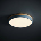 Round Flush LED Ceiling Light with Wood Trim for Living Room