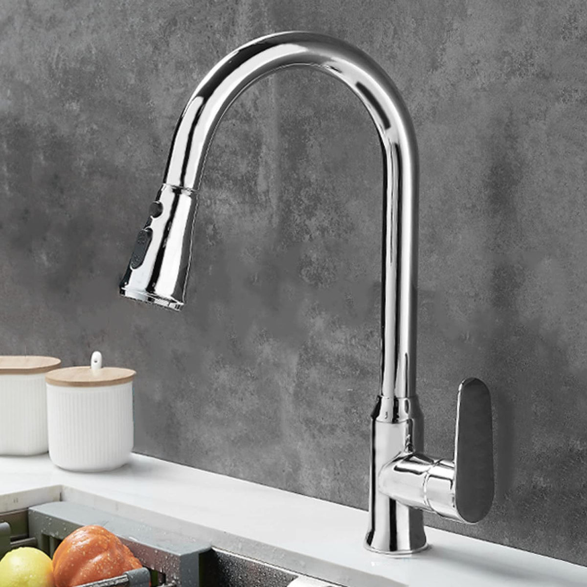 Kitchen Mixer Tap Pull-Out Spray Head Full Swivel Spout with Flexible Hose Sink Tap for Modern Kitchens