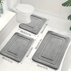 Bath Mat Set Non-Slip Memory Foam Three-Piece Absorbent Microfibre Bathroom Rugs with Toilet Mat Machine Washable