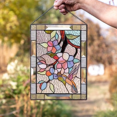 Stained Glass Style Window Hanging Acrylic Suncatcher Bird and Flower Wall Art UV Resistant with Chain for Window | Garden and Balcony