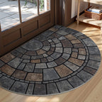 Half-Circle Mosaic Door Mat Semi-Round Stone-Effect Entrance Mat Non-Slip Polyester Indoor Outdoor Doormat for Front Door | Patio and Laundry