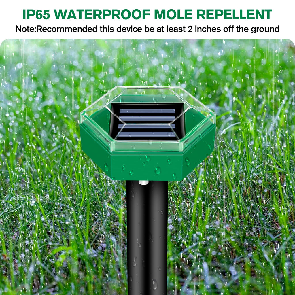 Solar Ultrasonic Mole Repeller Set Waterproof Garden Pest Deterrent Spikes for Lawn | Vegetable Patch and Flower Beds
