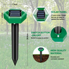 Solar Ultrasonic Mole Repeller Set Waterproof Garden Pest Deterrent Spikes for Lawn | Vegetable Patch and Flower Beds