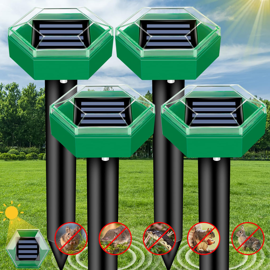 Solar Ultrasonic Mole Repeller Set Waterproof Garden Pest Deterrent Spikes for Lawn | Vegetable Patch and Flower Beds