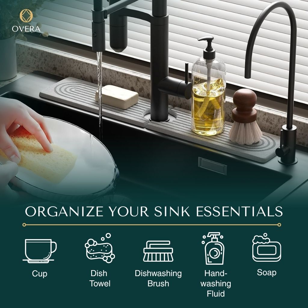 Diatomite Stone Sink Mat Super-Absorbent Quick-Drying Drying Mat for Kitchen Sink | Tap and Benchtop