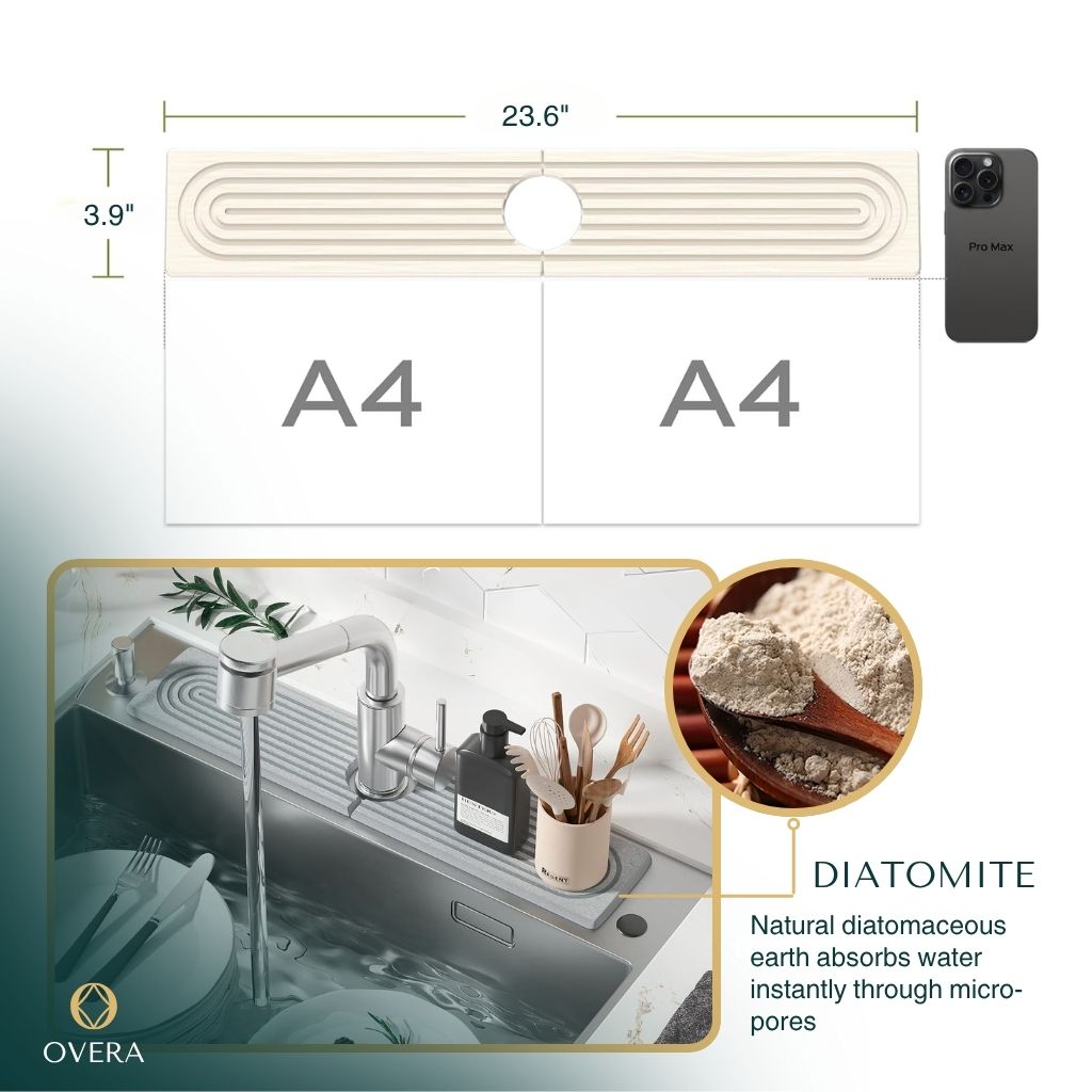 Diatomite Stone Sink Mat Super-Absorbent Quick-Drying Drying Mat for Kitchen Sink | Tap and Benchtop