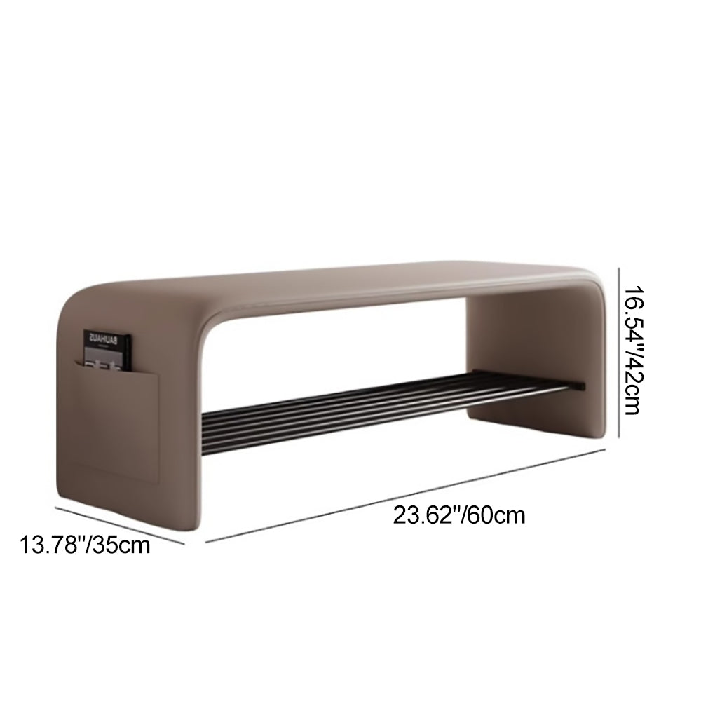 Modern Minimalist Shoe Bench Synthetic Leather Padded Seat Carbon Steel Frame with Storage Shelf Entryway Bench for Hallway | Bedroom and Living Room