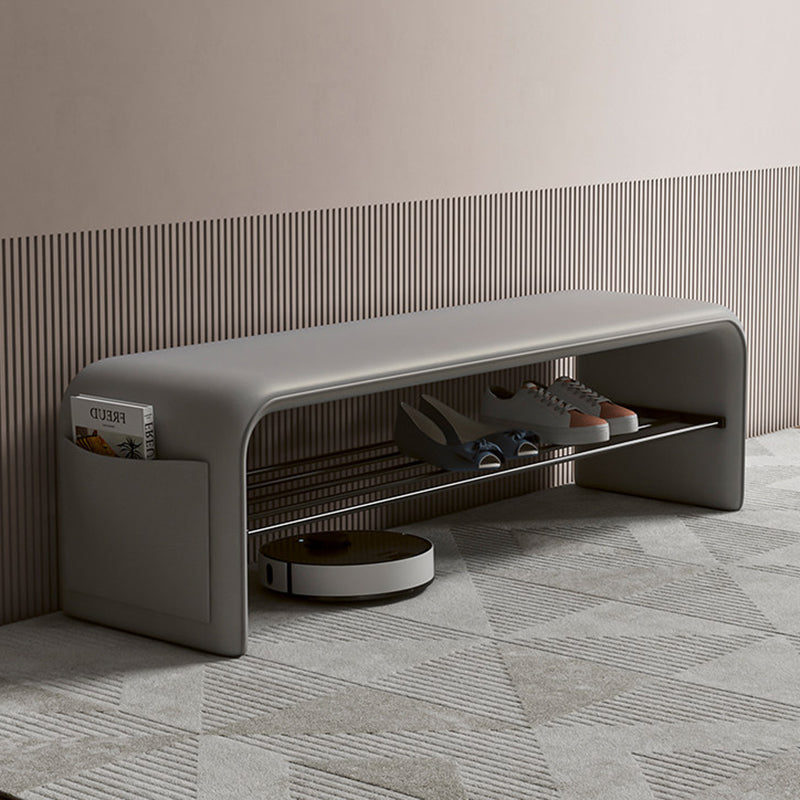 Modern Minimalist Shoe Bench Synthetic Leather Padded Seat Carbon Steel Frame with Storage Shelf Entryway Bench for Hallway | Bedroom and Living Room