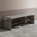Modern Minimalist Shoe Bench Synthetic Leather Padded Seat Carbon Steel Frame with Storage Shelf Entryway Bench for Hallway | Bedroom and Living Room