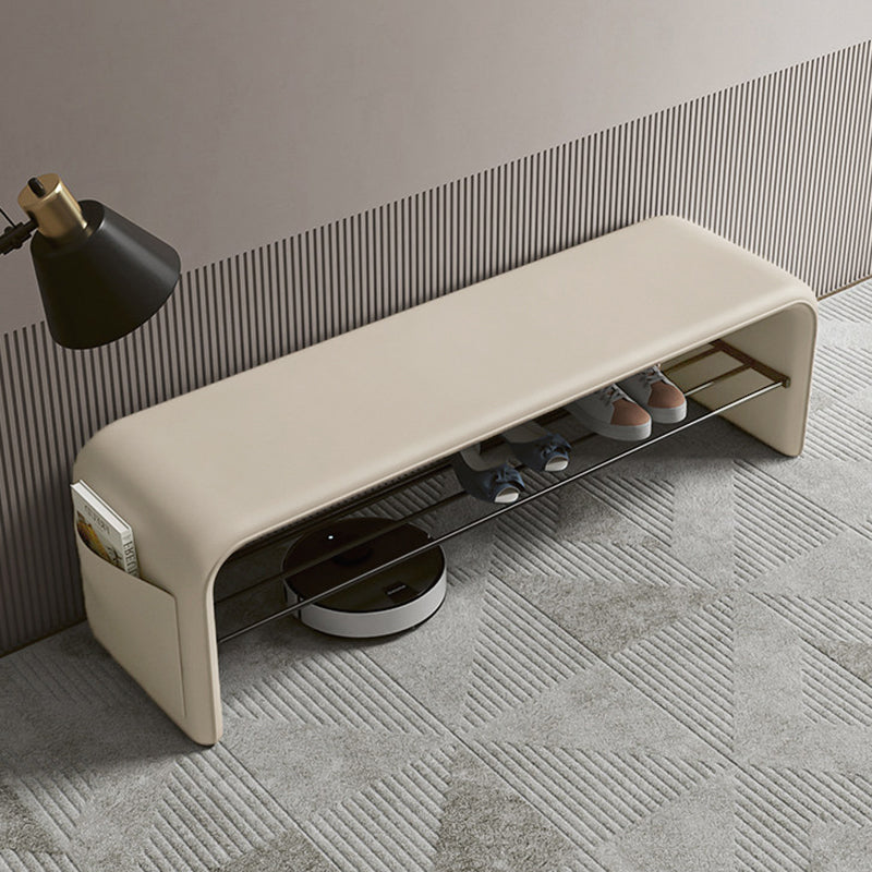 Modern Minimalist Shoe Bench Synthetic Leather Padded Seat Carbon Steel Frame with Storage Shelf Entryway Bench for Hallway | Bedroom and Living Room