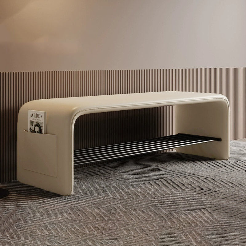 Modern Minimalist Shoe Bench Synthetic Leather Padded Seat Carbon Steel Frame with Storage Shelf Entryway Bench for Hallway | Bedroom and Living Room
