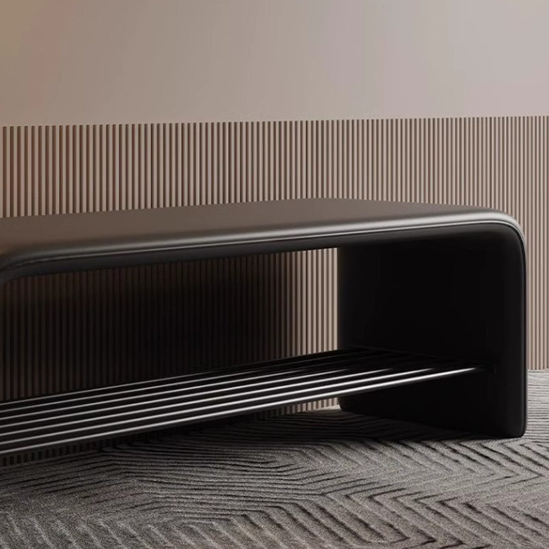 Modern Minimalist Shoe Bench Synthetic Leather Padded Seat Carbon Steel Frame with Storage Shelf Entryway Bench for Hallway | Bedroom and Living Room