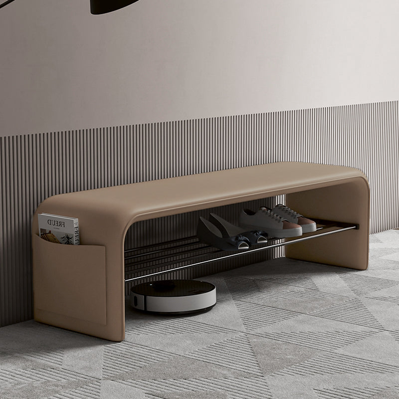 Modern Minimalist Shoe Bench Synthetic Leather Padded Seat Carbon Steel Frame with Storage Shelf Entryway Bench for Hallway | Bedroom and Living Room