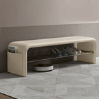Modern Minimalist Shoe Bench Synthetic Leather Padded Seat Carbon Steel Frame with Storage Shelf Entryway Bench for Hallway | Bedroom and Living Room