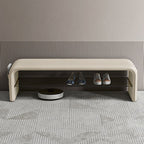 Modern Minimalist Shoe Bench Synthetic Leather Padded Seat Carbon Steel Frame with Storage Shelf Entryway Bench for Hallway | Bedroom and Living Room