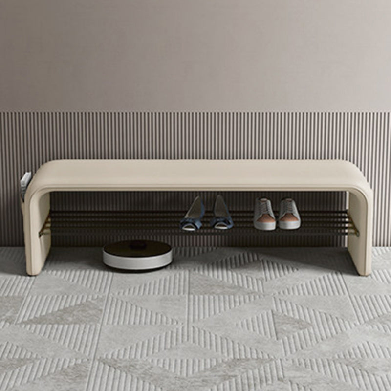 Modern Minimalist Shoe Bench Synthetic Leather Padded Seat Carbon Steel Frame with Storage Shelf Entryway Bench for Hallway | Bedroom and Living Room