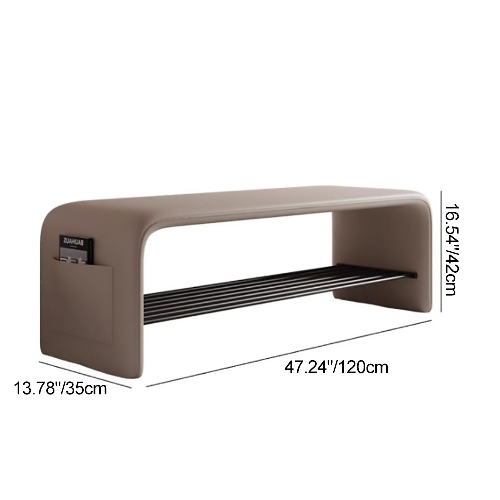 Modern Minimalist Shoe Bench Synthetic Leather Padded Seat Carbon Steel Frame with Storage Shelf Entryway Bench for Hallway | Bedroom and Living Room