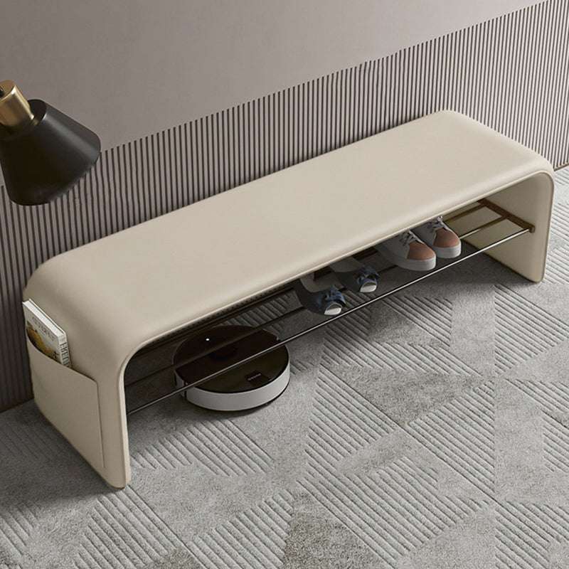 Modern Minimalist Shoe Bench Synthetic Leather Padded Seat Carbon Steel Frame with Storage Shelf Entryway Bench for Hallway | Bedroom and Living Room