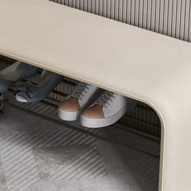 Modern Minimalist Shoe Bench Synthetic Leather Padded Seat Carbon Steel Frame with Storage Shelf Entryway Bench for Hallway | Bedroom and Living Room