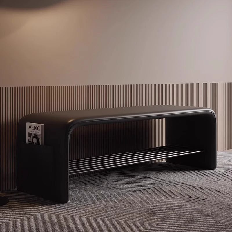 Modern Minimalist Shoe Bench Synthetic Leather Padded Seat Carbon Steel Frame with Storage Shelf Entryway Bench for Hallway | Bedroom and Living Room