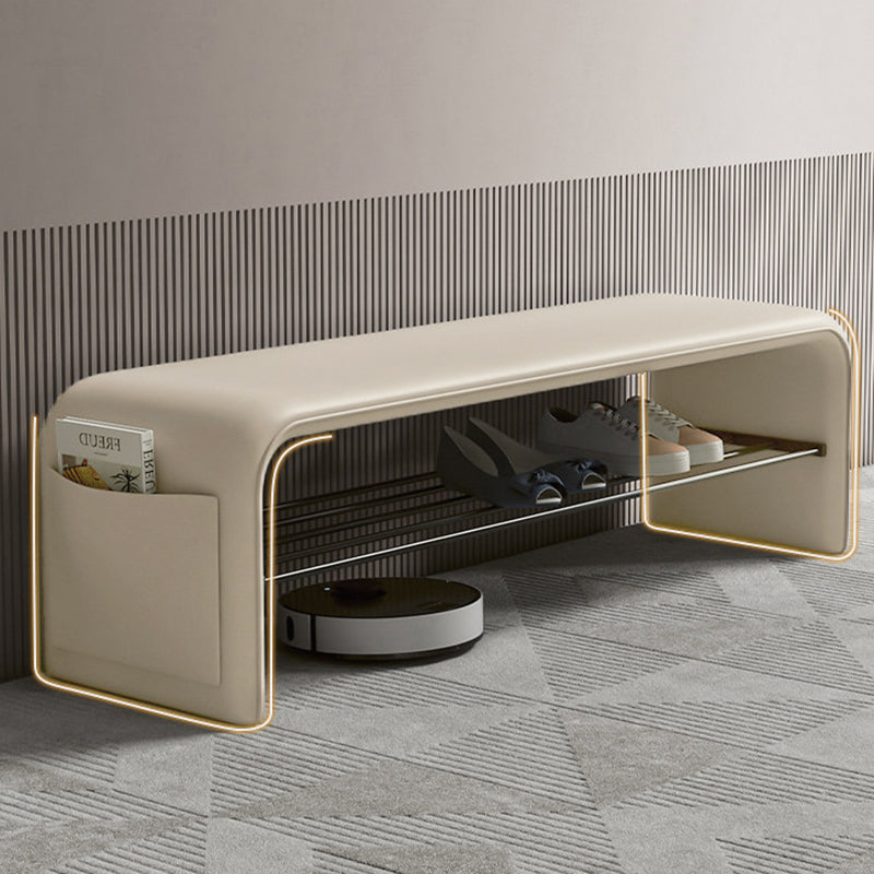 Modern Minimalist Shoe Bench Synthetic Leather Padded Seat Carbon Steel Frame with Storage Shelf Entryway Bench for Hallway | Bedroom and Living Room