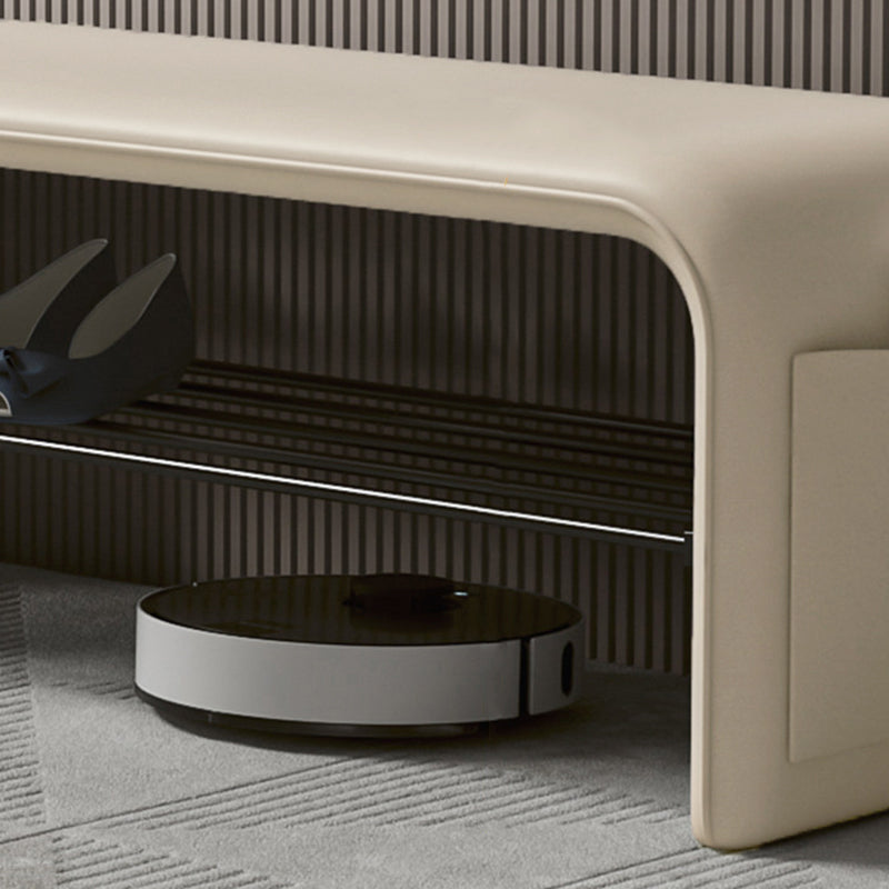 Modern Minimalist Shoe Bench Synthetic Leather Padded Seat Carbon Steel Frame with Storage Shelf Entryway Bench for Hallway | Bedroom and Living Room