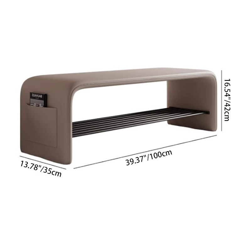 Modern Minimalist Shoe Bench Synthetic Leather Padded Seat Carbon Steel Frame with Storage Shelf Entryway Bench for Hallway | Bedroom and Living Room