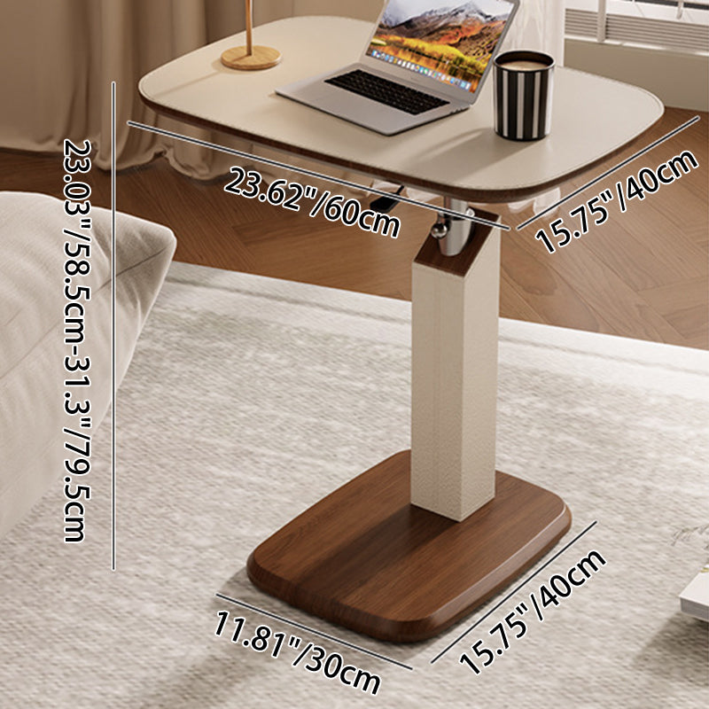 Scandinavian Height Adjustable Swivel Side Table Faux Leather Top Rolling Bedside Table Laptop Desk on Wheels for Living Room | Bedroom and Sofa