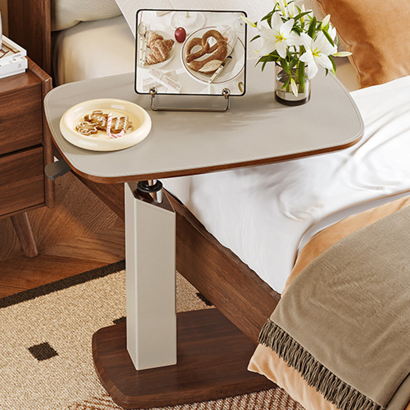 Scandinavian Height Adjustable Swivel Side Table Faux Leather Top Rolling Bedside Table Laptop Desk on Wheels for Living Room | Bedroom and Sofa