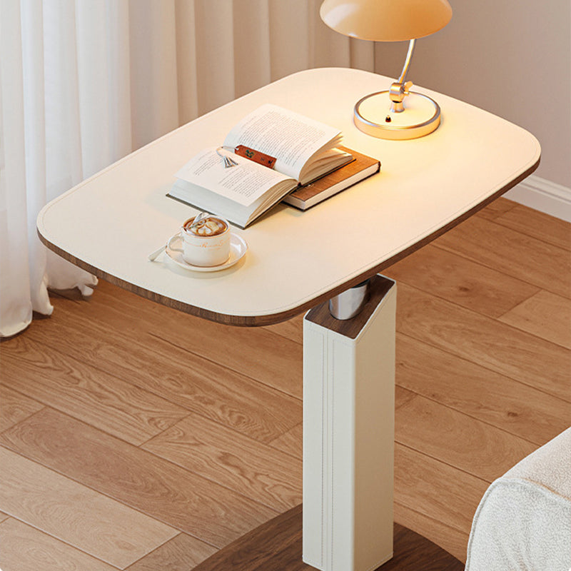 Scandinavian Height Adjustable Swivel Side Table Faux Leather Top Rolling Bedside Table Laptop Desk on Wheels for Living Room | Bedroom and Sofa