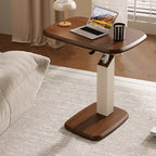 Scandinavian Height Adjustable Swivel Side Table Faux Leather Top Rolling Bedside Table Laptop Desk on Wheels for Living Room | Bedroom and Sofa