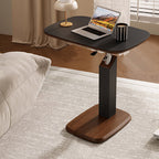 Scandinavian Height Adjustable Swivel Side Table Faux Leather Top Rolling Bedside Table Laptop Desk on Wheels for Living Room | Bedroom and Sofa