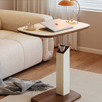 Scandinavian Height Adjustable Swivel Side Table Faux Leather Top Rolling Bedside Table Laptop Desk on Wheels for Living Room | Bedroom and Sofa