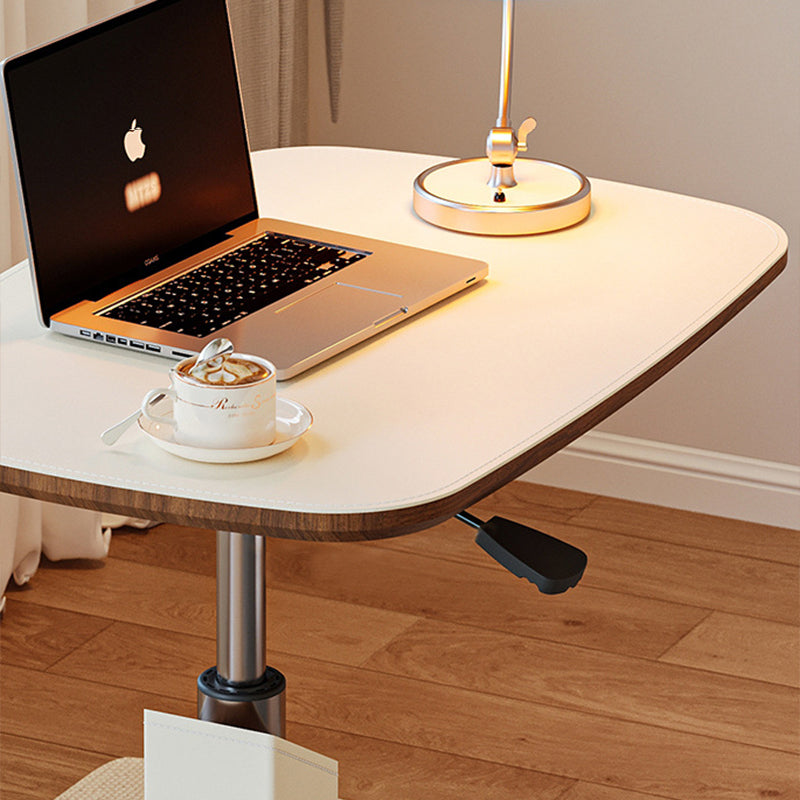 Scandinavian Height Adjustable Swivel Side Table Faux Leather Top Rolling Bedside Table Laptop Desk on Wheels for Living Room | Bedroom and Sofa