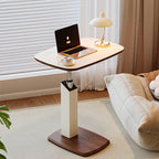 Scandinavian Height Adjustable Swivel Side Table Faux Leather Top Rolling Bedside Table Laptop Desk on Wheels for Living Room | Bedroom and Sofa