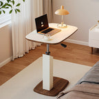 Scandinavian Height Adjustable Swivel Side Table Faux Leather Top Rolling Bedside Table Laptop Desk on Wheels for Living Room | Bedroom and Sofa