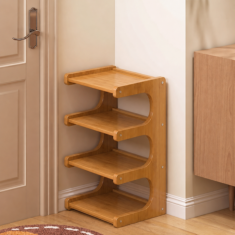 Scandinavian Bamboo Shoe Rack Tiered Open Shelf Shoe Storage Organiser Freestanding for Entryway | Hallway and Living Room